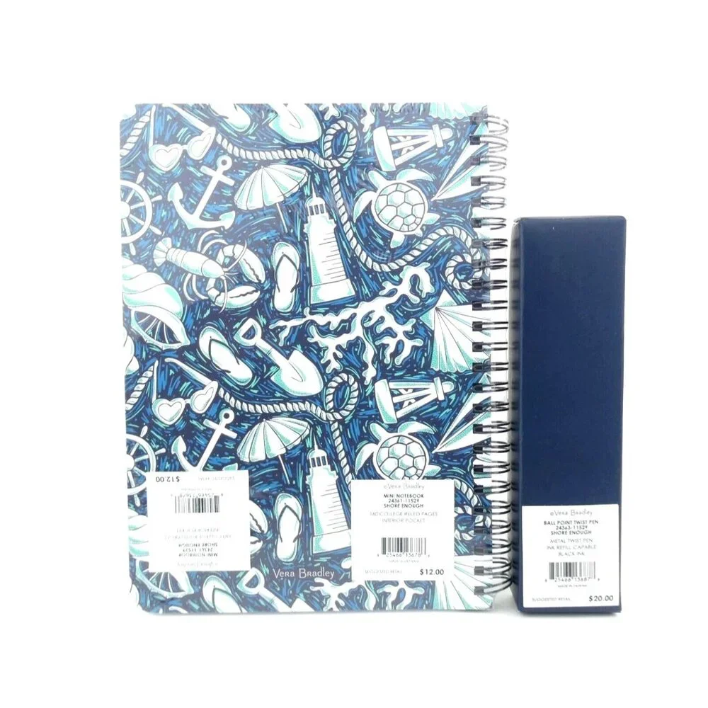 Vera Bradley‎ Shore Enough Mini Spiral Notebook & Ball Point Pen Set NWT